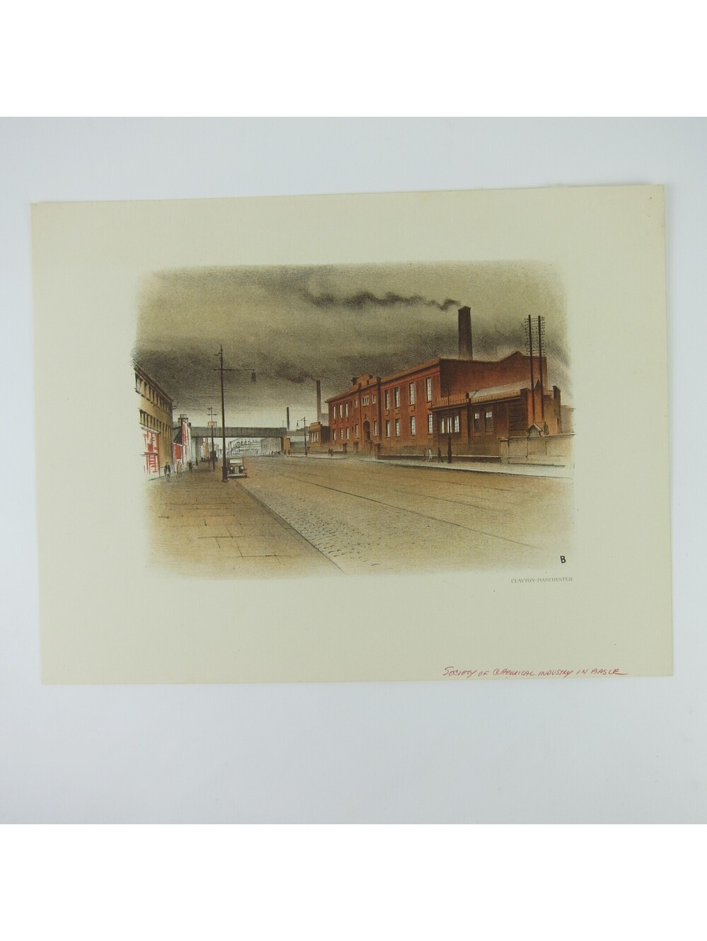 Vintage 1934 Lithograph Print Clayton Manchester England Chemical Industry Basle